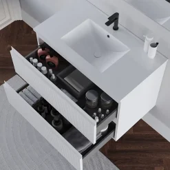 Cosyneo Meuble sous vasque seul, 2 tiroirs, 60cm, simple vasque - blanc mat - RIBERA* Meuble Sous Lavabo