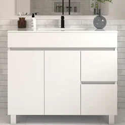 Cosyneo Meuble sous vasque seul, 2 tiroirs et 2 portes, 100cm, simple vasque - blanc brillant - HARO* Meuble Sous Lavabo