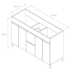 Cosyneo Meuble sous vasque seul, 2 tiroirs et 4 portes, 120cm, simple vasque - blanc brillant - HARO* Meuble Sous Lavabo