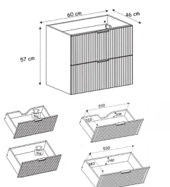 Furnidea Meuble sous vasque sur pieds FLOW cachemire 60 cm* Meuble Sous Lavabo
