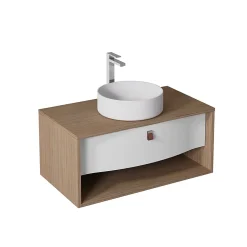 Decotec Meuble sous vasque suspendu blanc mat 1 tiroir l.90 x H.40 x P.50 cm, Havana