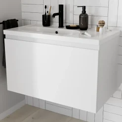 GoodHome Meuble sous vasque suspendu blanc mat 2 tiroirs l.80 x H.48 x P.45 cm Levanna* Meuble Sous-Vasque