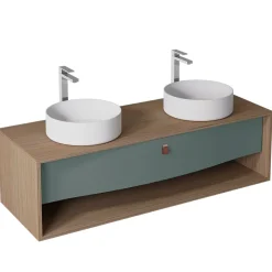 Decotec Meuble sous vasque suspendu vert toundra mat 1 tiroir l.140 x H.40 x P.50 cm, Havana