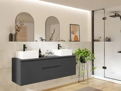 Vente-unique Meuble sous vasque suspendu - Gris - 150 cm - JIMENA II* Meuble Sous-Vasque
