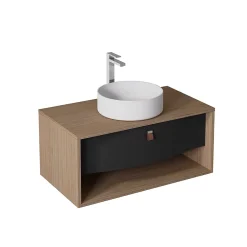 Decotec Meuble sous vasque suspendu noir mat 1 tiroir l.90 x H.40 x P.50 cm, Havana