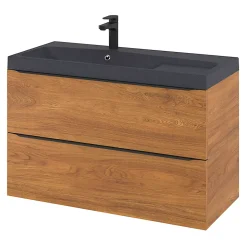 GoodHome Meuble sous vasque suspendu effet noyer l.100 x H.60 x P.45 cm, Imandra