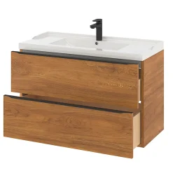 GoodHome Meuble sous vasque suspendu effet noyer l.100 x H.60 x P.45 cm, Imandra