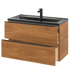 GoodHome Meuble sous vasque suspendu effet noyer l.100 x H.60 x P.45 cm, Imandra