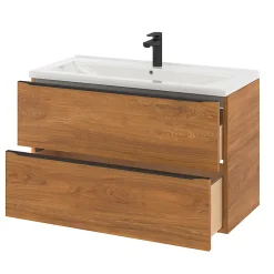 GoodHome Meuble sous vasque suspendu effet noyer l.100 x H.60 x P.45 cm, Imandra