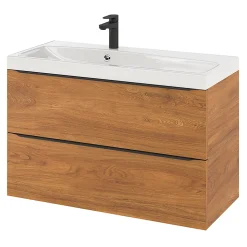 GoodHome Meuble sous vasque suspendu effet noyer l.100 x H.60 x P.45 cm, Imandra