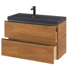 GoodHome Meuble sous vasque suspendu effet noyer l.100 x H.60 x P.45 cm, Imandra