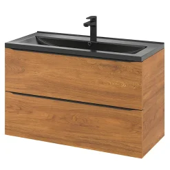 GoodHome Meuble sous vasque suspendu effet noyer l.100 x H.60 x P.45 cm, Imandra