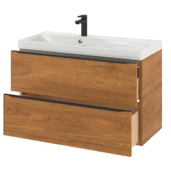 GoodHome Meuble sous vasque suspendu effet noyer l.100 x H.60 x P.45 cm, Imandra