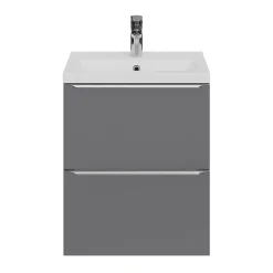 GoodHome Meuble sous vasque suspendu faible profondeur gris brillant l.50 x H.60 x P.36 cm, Imandra