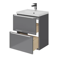 GoodHome Meuble sous vasque suspendu faible profondeur gris brillant l.50 x H.60 x P.36 cm, Imandra