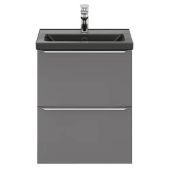 GoodHome Meuble sous vasque suspendu faible profondeur gris brillant l.50 x H.60 x P.36 cm, Imandra