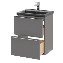 GoodHome Meuble sous vasque suspendu faible profondeur gris brillant l.50 x H.60 x P.36 cm, Imandra