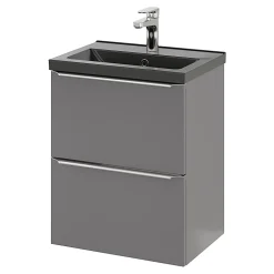 GoodHome Meuble sous vasque suspendu faible profondeur gris brillant l.50 x H.60 x P.36 cm, Imandra