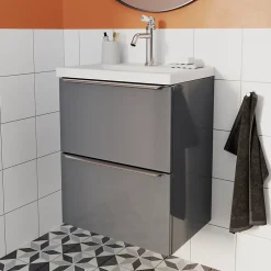 GoodHome Meuble sous vasque suspendu faible profondeur gris brillant l.50 x H.60 x P.36 cm, Imandra