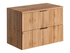 Vente-unique Meuble sous vasque suspendu strié avec planche - Naturel clair - L80 cm - ZEVARA* Meuble Sous-Vasque