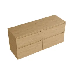 Bernstein Meuble sous vasque suspendu MDF Chêne miel, plan vasque Chêne miel, tiroirs pivotants - 140x46x62cm - VIREO* Meuble Sous-Vasque