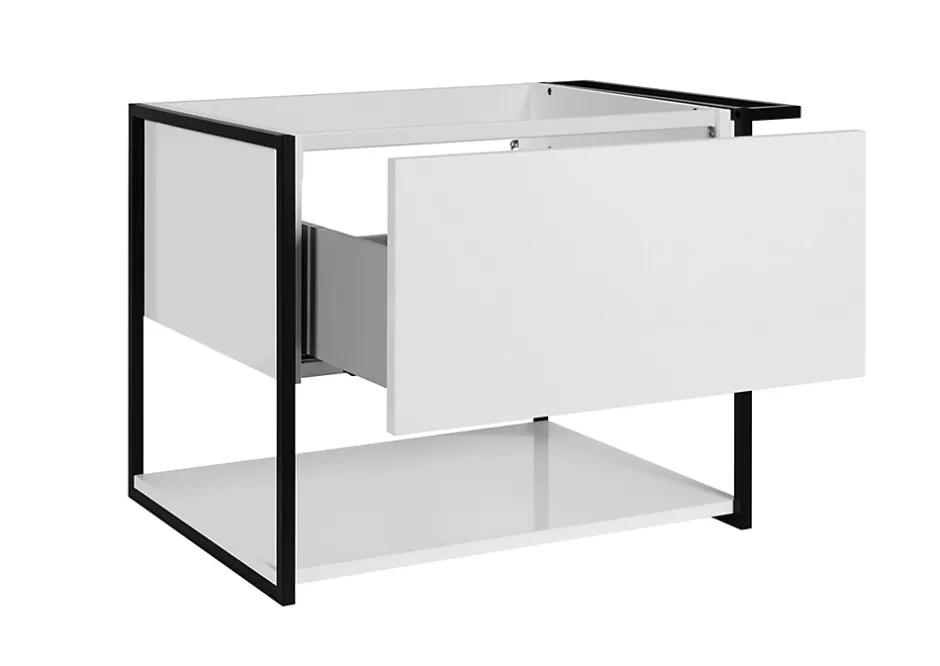 Furnidea Meuble sous vasque suspendu LOV avec porte-serviettes blanc brillant et noir 60 cm* Meuble Sous Lavabo