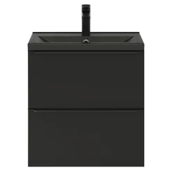 GoodHome Meuble sous vasque suspendu faible profondeur noir mat l.60 x H.60 x P.36 cm, Imandra* Meuble Buanderie|Meuble De Salle De Bains Faible Profondeur