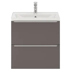 GoodHome Meuble sous vasque suspendu faible profondeur gris taupe brillant l.60 x H.60 x P.36 cm, Imandra* Meuble Buanderie