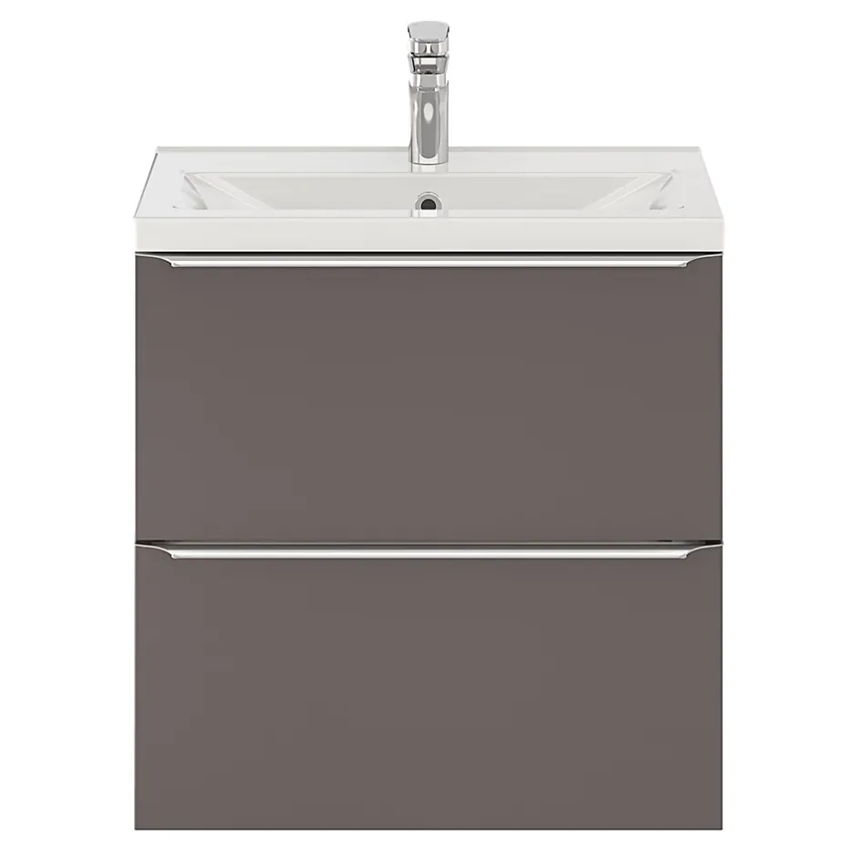 GoodHome Meuble sous vasque suspendu faible profondeur gris taupe brillant l.60 x H.60 x P.36 cm, Imandra* Meuble Buanderie