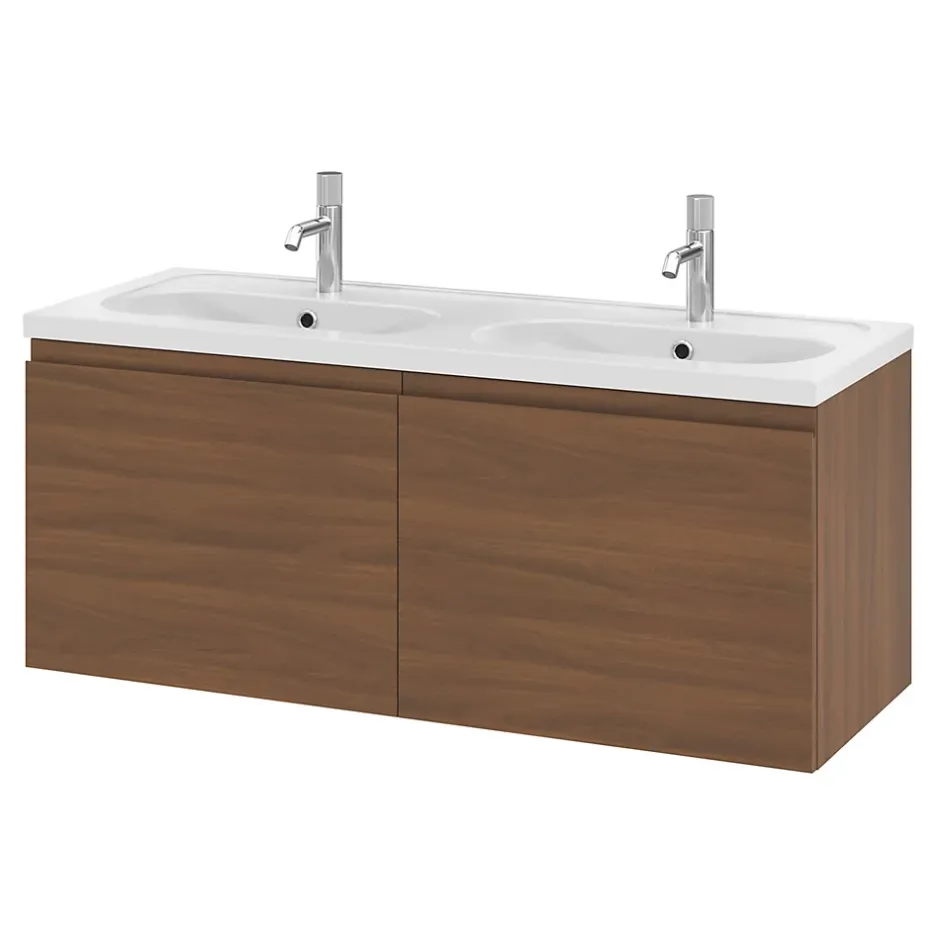 GoodHome Meuble sous vasque suspendu effet noyer 4 tiroirs l.120 x H.48 x P.45 cm, Levanna* Meuble Sous-Vasque