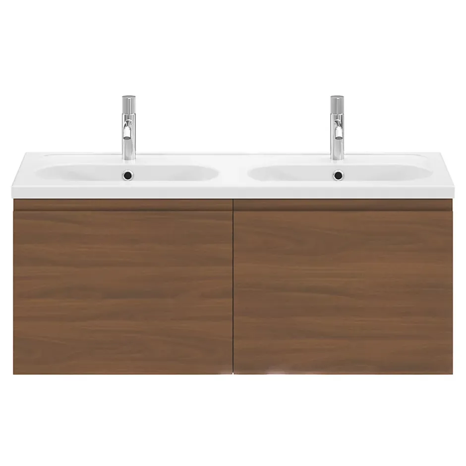 GoodHome Meuble sous vasque suspendu effet noyer 4 tiroirs l.120 x H.48 x P.45 cm, Levanna* Meuble Sous-Vasque