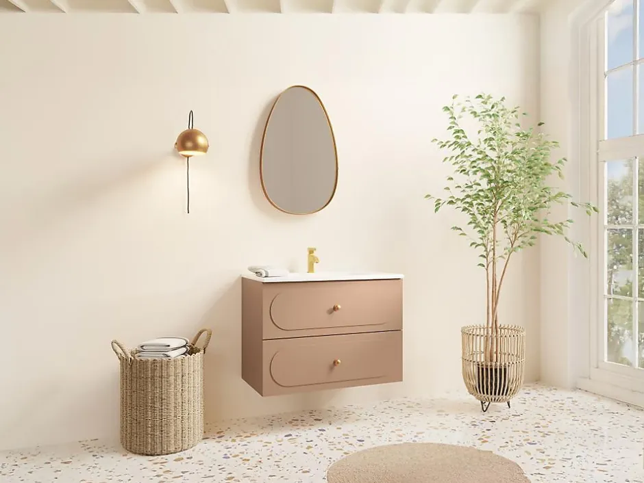 Vente-unique Meuble sous vasque suspendu - Vieux rose - 80 cm - SATOBAL* Meuble Sous-Vasque