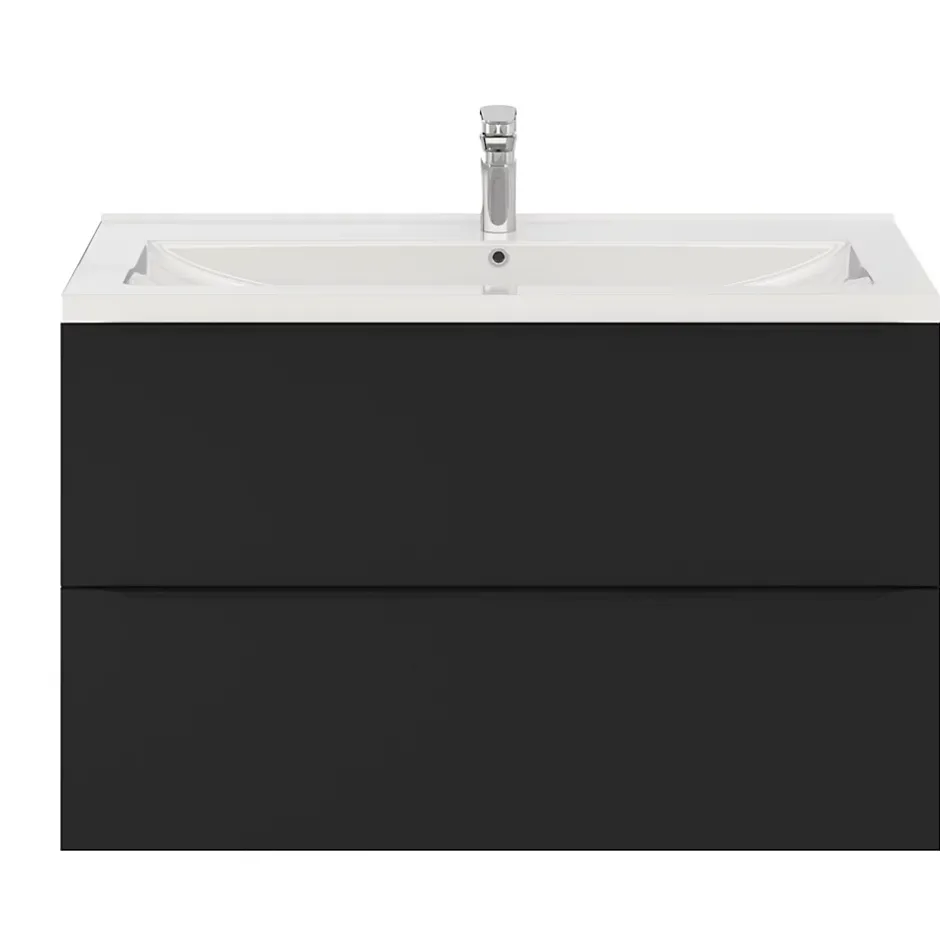 GoodHome Meuble sous vasque suspendu noir mat l.100 x H.60 x P.45 cm, Imandra