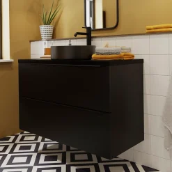 GoodHome Meuble sous vasque suspendu noir mat l.100 x H.60 x P.45 cm, Imandra