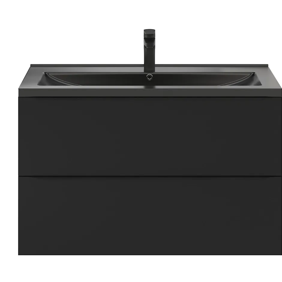 GoodHome Meuble sous vasque suspendu noir mat l.100 x H.60 x P.45 cm, Imandra