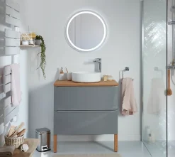 GoodHome Meuble sous vasque suspendu gris brillant l.80 x H.60 x P.45 cm, Imandra