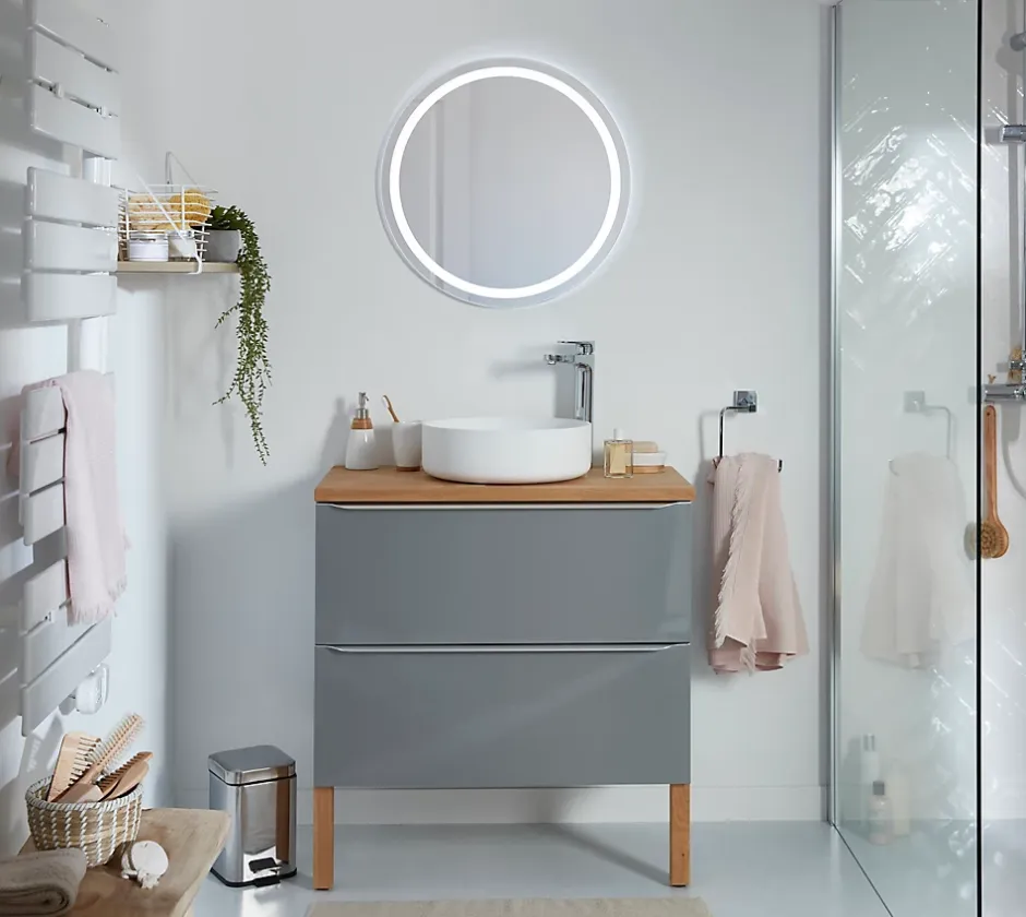 GoodHome Meuble sous vasque suspendu gris brillant l.80 x H.60 x P.45 cm, Imandra
