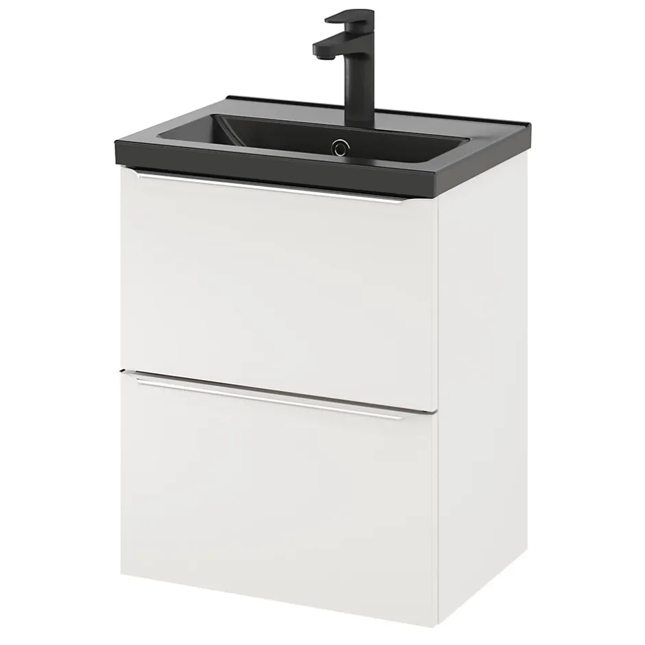 GoodHome Meuble sous vasque suspendu faible profondeur blanc brillant l.50 x H.60 x P.36 cm, Imandra