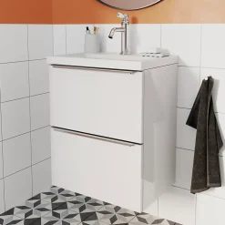 GoodHome Meuble sous vasque suspendu faible profondeur blanc brillant l.50 x H.60 x P.36 cm, Imandra