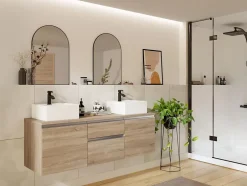 Vente-unique Meuble sous vasque suspendu - Naturel clair - 150 cm - JIMENA II* Meuble Sous-Vasque