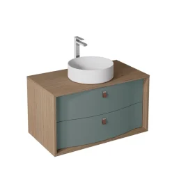 Decotec Meuble sous vasque suspendu vert toundra mat 2 tiroirs l.90 x H.50 x P.50 cm, Havana* Meuble Buanderie