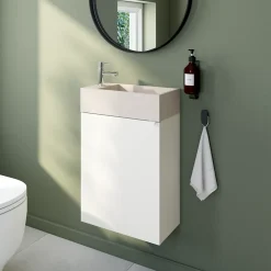 Homesight Meuble sous vasque suspendu blanc mat l.44 cm Imandra + plan vasque béton beige moucheté, GoodHome