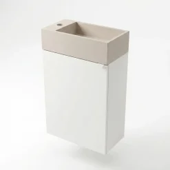 Homesight Meuble sous vasque suspendu blanc mat l.44 cm Imandra + plan vasque béton beige moucheté, GoodHome