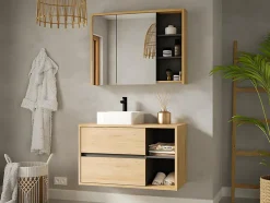 Vente-unique Meuble sous vasque suspendu coloris naturel - 100 cm - PURNAL* Meuble Sous-Vasque