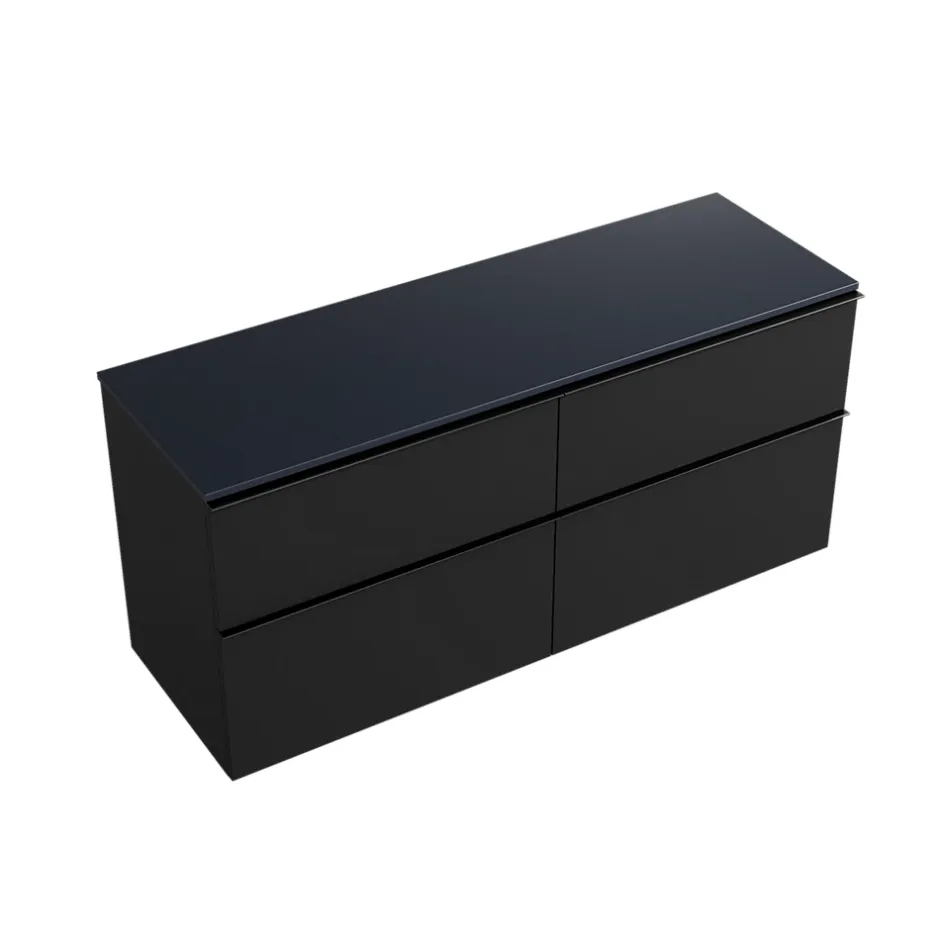 Bernstein Meuble sous vasque suspendu MDF Noir mat, plan vasque Bleu nuit mat, poignée Anthracite mat - 140x46x62cm - LAVOA* Meuble Sous-Vasque