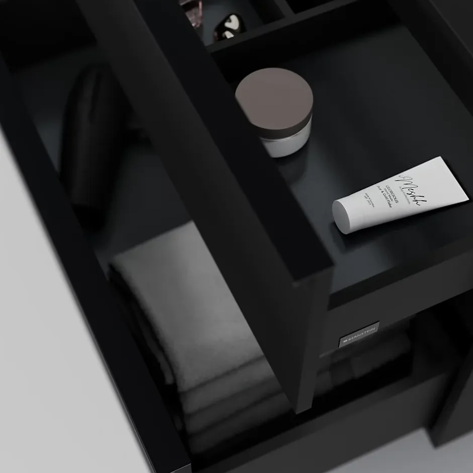 Bernstein Meuble sous vasque suspendu MDF Noir mat, plan vasque Bleu nuit mat, poignée Anthracite mat - 140x46x62cm - LAVOA* Meuble Sous-Vasque