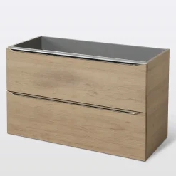GoodHome Meuble sous vasque suspendu effet chêne l.100 x H.60 x P.45 cm, Imandra* Meuble Buanderie|Meuble Sous-Vasque