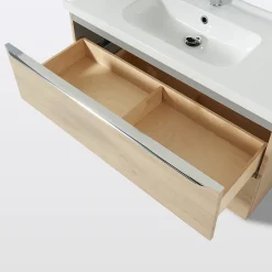 GoodHome Meuble sous vasque suspendu effet chêne l.100 x H.60 x P.45 cm, Imandra* Meuble Buanderie|Meuble Sous-Vasque