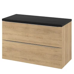 GoodHome Meuble sous vasque suspendu effet chêne l.100 x H.60 x P.45 cm, Imandra* Meuble Buanderie|Meuble Sous-Vasque