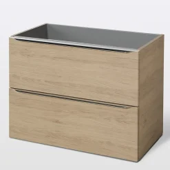 GoodHome Meuble sous vasque suspendu effet chêne l.80 x H.60 x P.45 cm, Imandra* Meuble Buanderie|Meuble Sous-Vasque